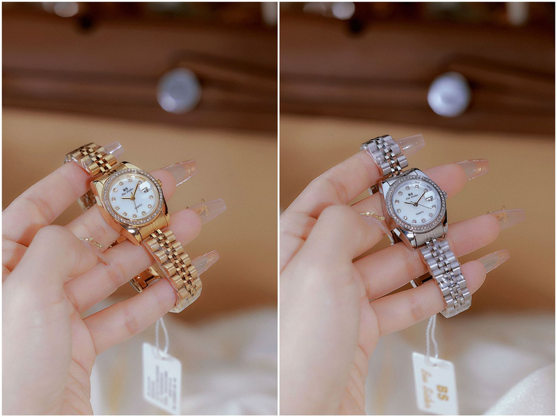 BS Ladies Watch Diamond Mica Dial With Date Display Business Quartz Watch For Women Stainless Steel Strap_voghion.com