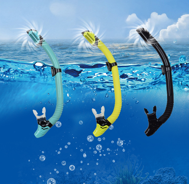 All-dry all-silicone breathing tube Collapsible curved silicone bite free diving breathing tube soft and comfortable_voghion.com