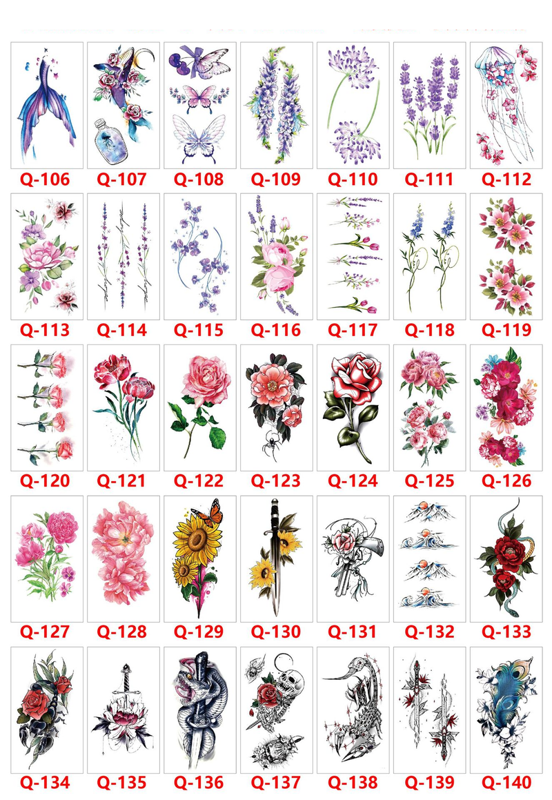 Q 121-160 Μικρό σετ αυτοκόλλητων τατουάζ με φρέσκο, αδιάβροχο σχέδιο, οποιοσδήποτε συνδυασμός_voghion.com