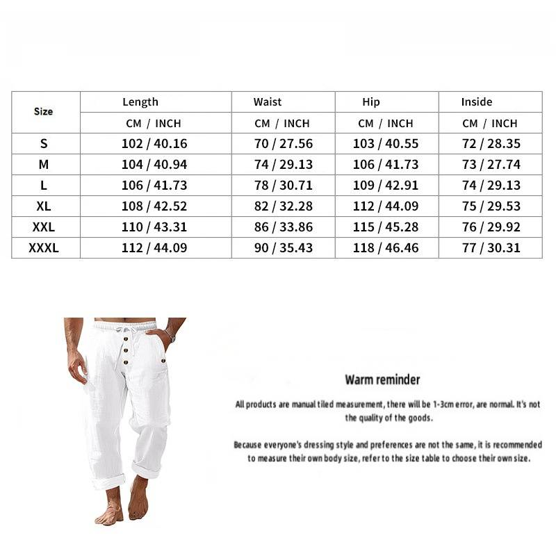 Pantaloni casual da spiaggia da uomo nuovi, in lino, tinta unita, con coulisse e bottoni_voghion.com