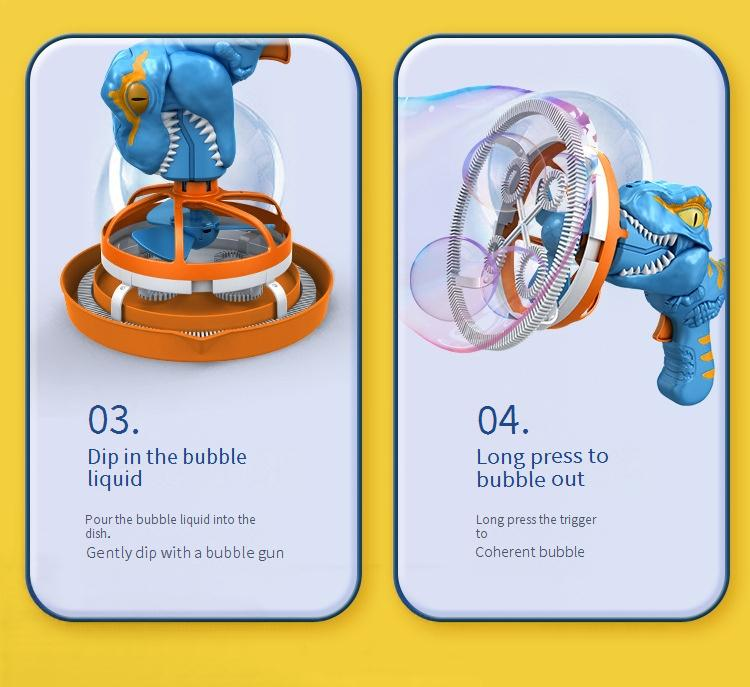 Pistola de burbujas automática con forma de dinosaurio para niños, máquina sopladora de burbujas portátil con burbujas gigantes para fiestas al aire libre_voghion.com