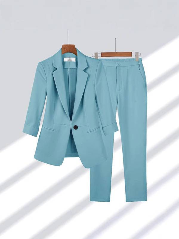 Dünner Business-Anzug, lässiger Anzug mit Neunviertelärmeln für Damen_voghion.com
