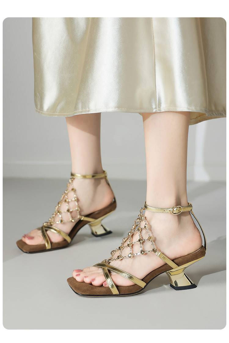 Scarpe con tacco a spillo a punta quadrata in PU dorato, semplici ed eleganti da donna di Cameido_voghion.com