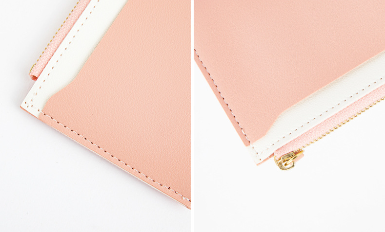 Portafoglio porta carte di credito da donna, con cerniera, porta monete in pelle PU, cuciture a contrasto, piccolo portafoglio fresco_voghion.com