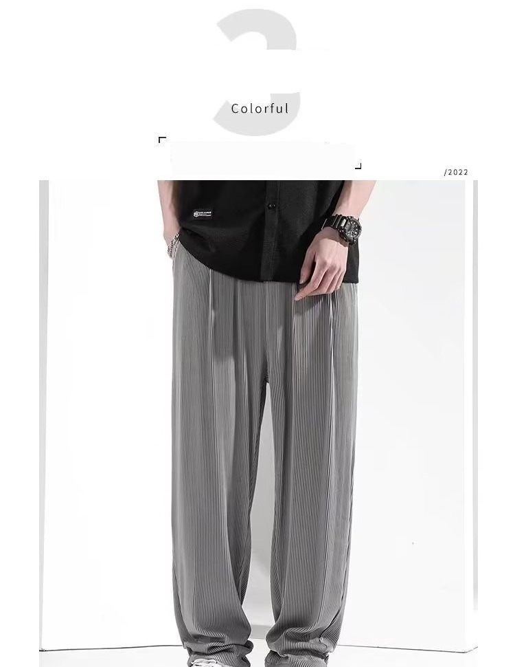 Men's Lightweight Ice Silk Pants - Summer Loose Fit Straight Leg Trousers With Flowy Drape, Casual & Sporty Style For Youth_voghion.com