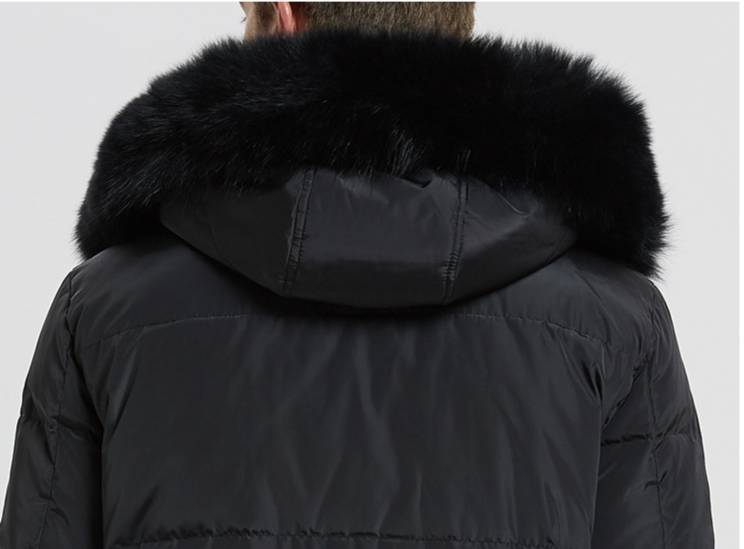 Herrenbekleidung, extra lange Daunenjacke mit abnehmbarer Fuchspelzkapuze, wasser- und winddichter Wintermantel für extrem kaltes Wetter (-30 °C bis -15 °C)_voghion.com