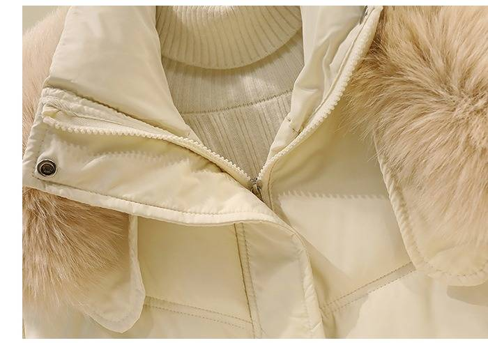 Dames winter korte pufferjas met oversized imitatiebontkraag - Gezellige gewatteerde donsalternatieve jas voor casual en kantoorkleding_voghion.com