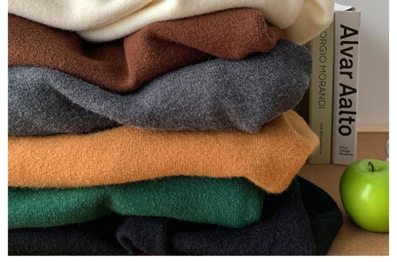 Einfarweg Etikett Héichhals Männer a Fraen am Wanter, déck koreanesch Versioun, faulen Stil, gestrickt fir Koppelen, villfälteg_voghion.com