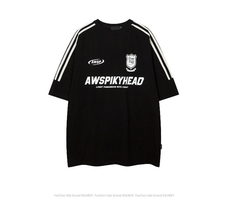YPRS American Side Striped Niche Ball Suit Short Sleeved T-shirt Men's And Women's Loose Oversized Top_voghion.com