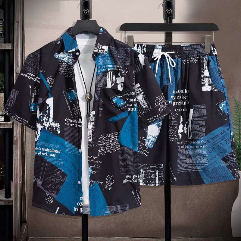 Herrenbekleidung Sommer Kurzarm Herrenhemd Meer Strand Urlaub Freizeit Lose Shorts Herrenbekleidung Trend_voghion.com
