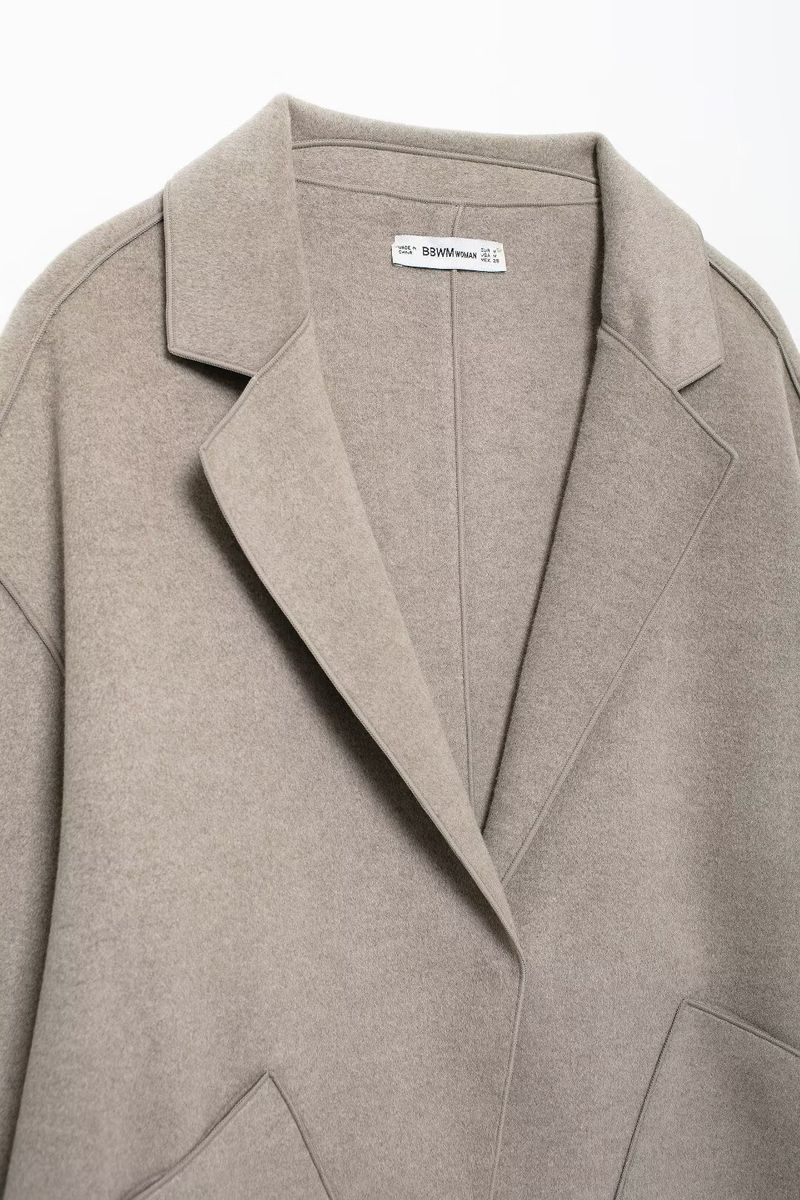 Moteriškas 2024 m. rudens/žiemos naujas madingas laisvas vienspalvis dvipusis vilnonis paltas_voghion.com