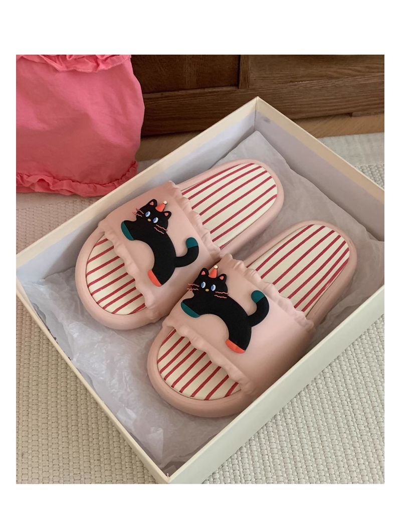 Thin Black Kitten Slippers Women's Summer Outwear Fashion Non Slip Japanese Style Color Matching Casual One-Word Sandals_voghion.com