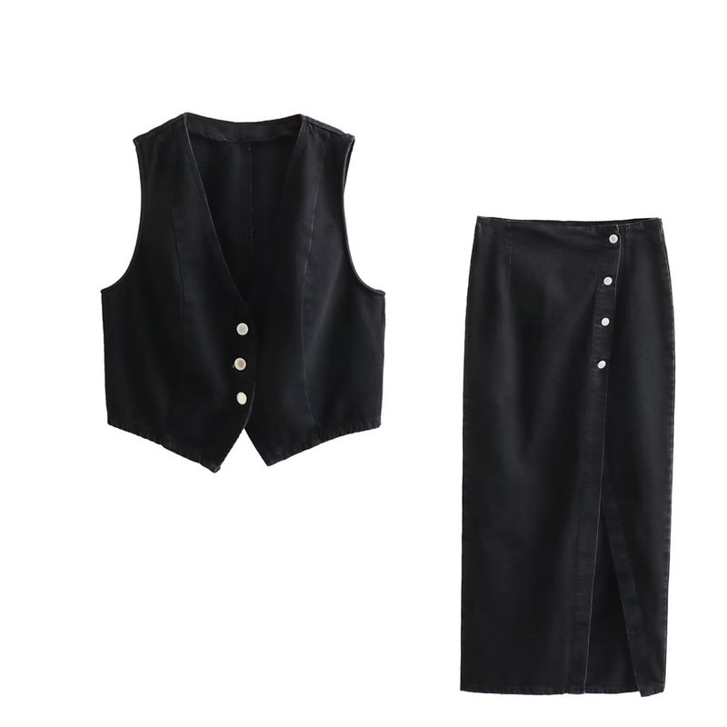 Mode 2024 Frühjahr Neue frauen Kurze Denim Weste + Rock Set_voghion.com