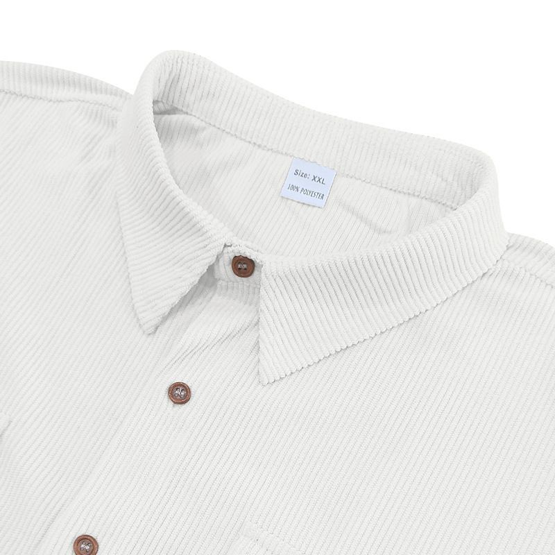 Sommer Cordhemd im Safari-Stil für Herren, einfarbig, mehrere Taschen, kurzärmelig, elegantes Freizeithemd für Herren, Umlegekragen, Alltagsbluse_voghion.com