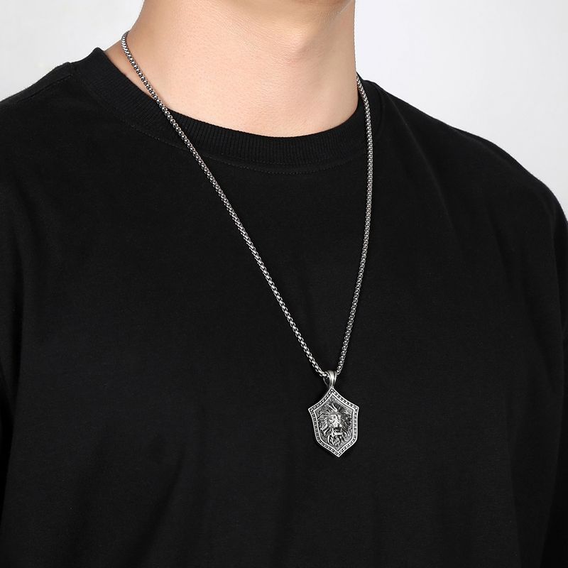 Lion Shield vedhæng mænds halskæde Vintage tag sweater kæde Langt løvehoved tilbehør hot_voghion.com