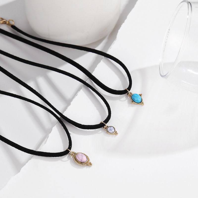 Bohemian Colored Turquoise Pendant With Velvet Rope Layered 3 Piece Set Necklace Accessories_voghion.com