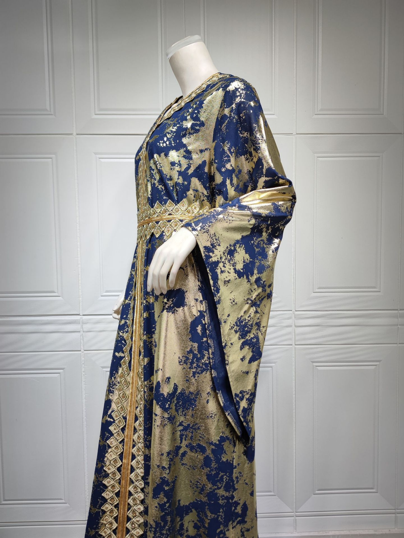 Damekjole forgyldt muslimsk chiffonkåbe med bæltekjole_voghion.com