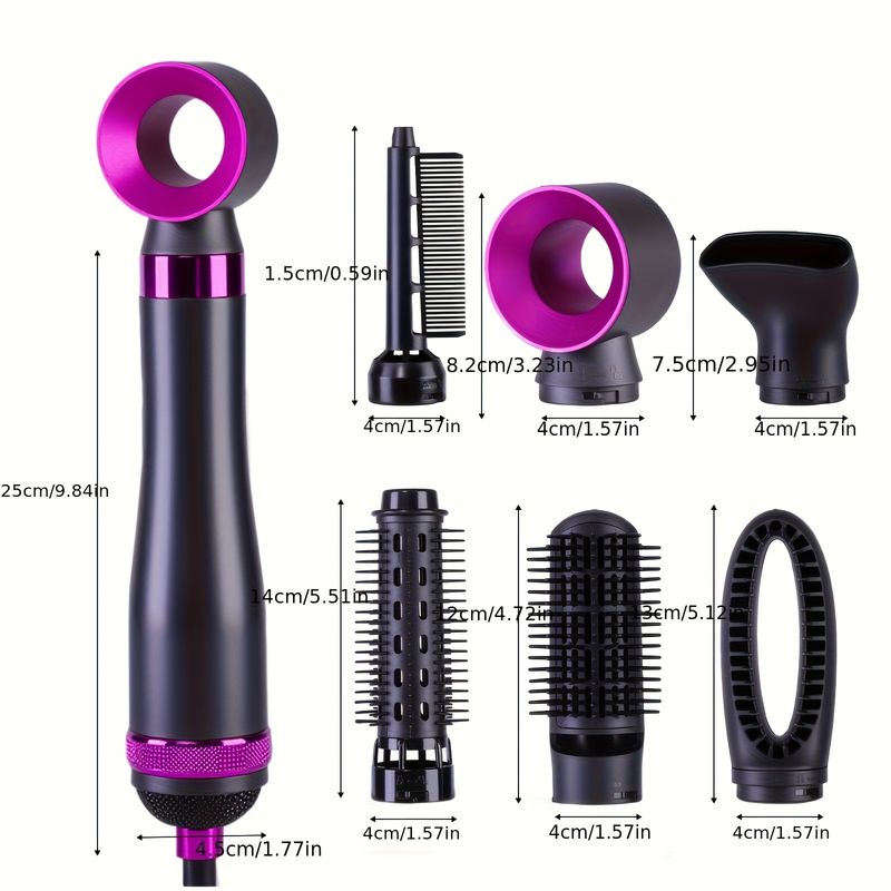 Set asciugacapelli 6 in 1, in grado di asciugare rapidamente i capelli, dispositivo automatico per arricciare e lisciare, 3 velocità regolabili,_voghion.com