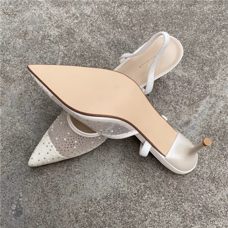 Half Toe Hollowed Out Sandals For Women, New Summer Pointed Design With Rhinestone Mesh, High-end Feel, Slim And High_voghion.com