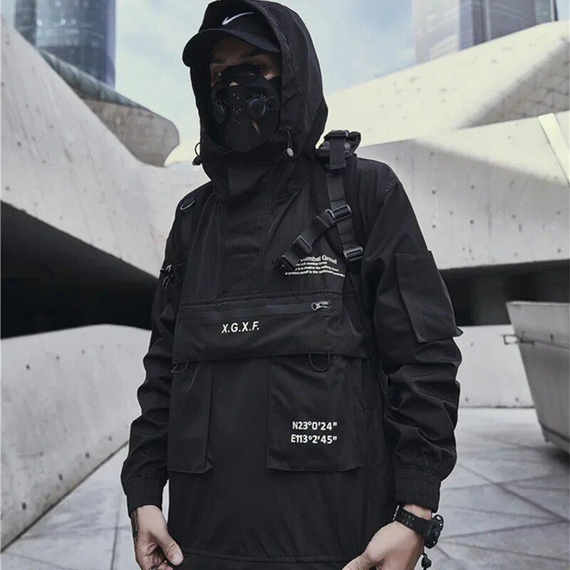 Spring Autumn Cargo Jacket Men Multi-pockets Tactical Functional Hooded Jacket Waterproof Windbreaker Outdoor Coats for Men_voghion.com