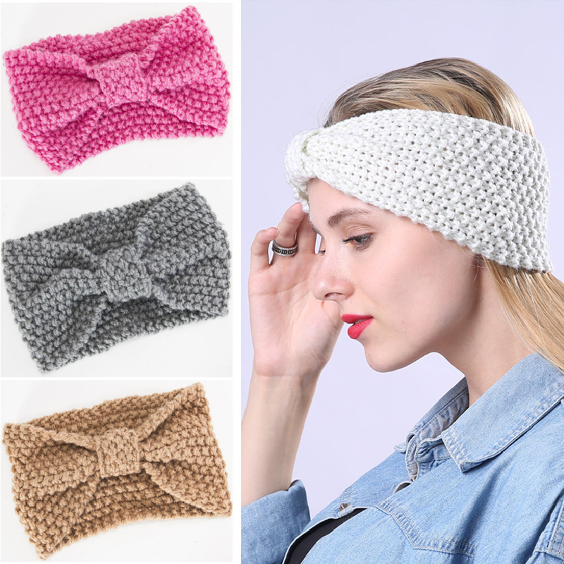 Fascia per maglione lavorata a maglia per accessori e fasce per capelli caldi con fiocco fatto a mano autunno inverno da donna_voghion.com