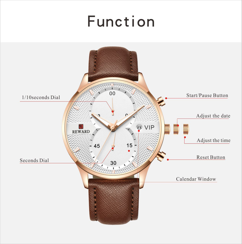 REWARD83003 Men's Waterproof Quartz Calendar Business Belt Watch_voghion.com