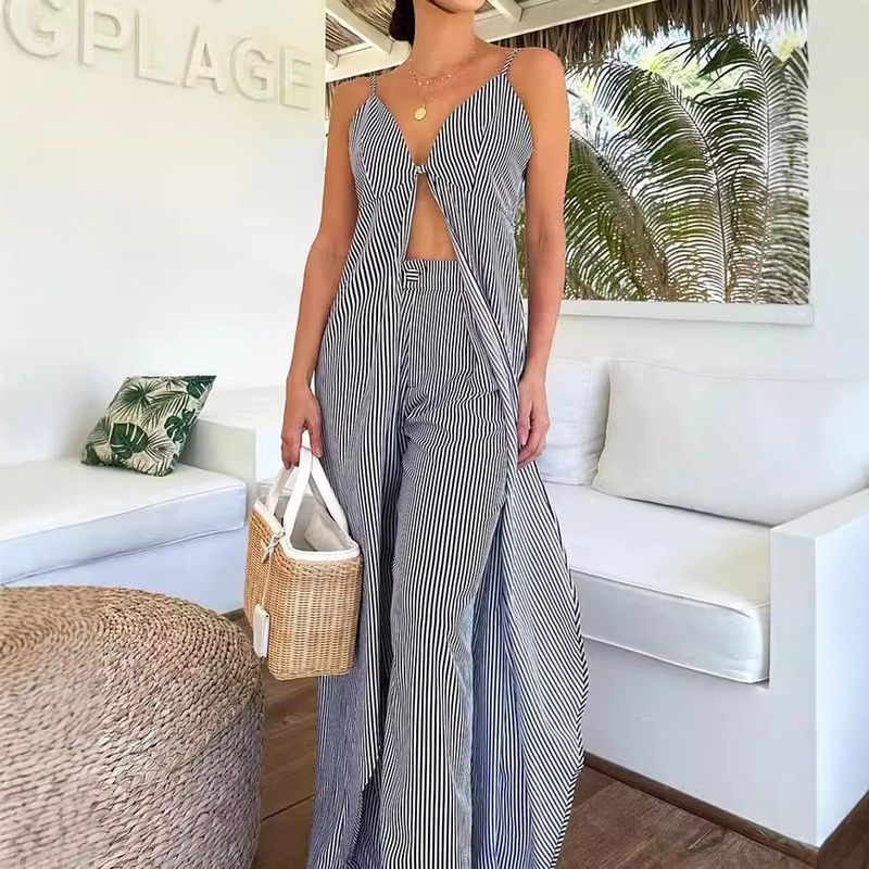 2024 Nieuwe modieuze mouwloze camisole top gecombineerd met gestreepte broek, tweedelige set_voghion.com