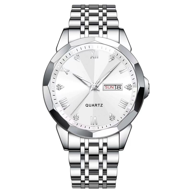 Nuovo orologio da uomo luminoso di alta qualità al quarzo con striscia di acciaio e doppio calendario multifunzionale di lusso_voghion.com