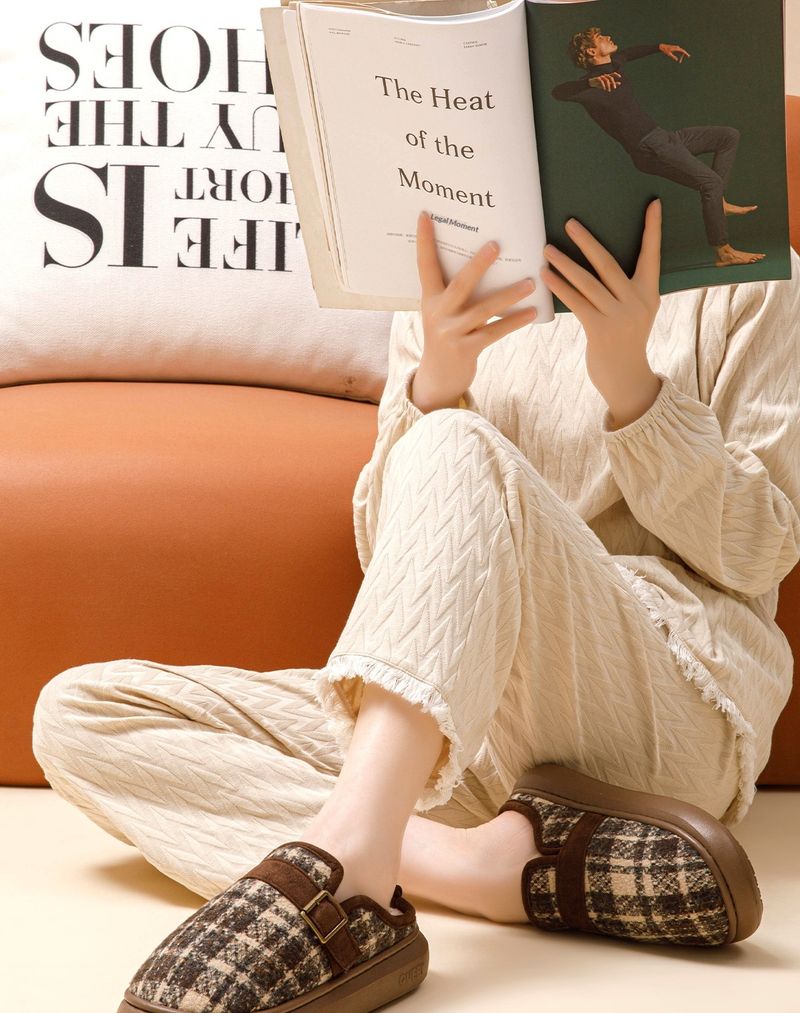 Glide Umstands-Hausschuhe für Damen, Herbst/Winter, dicke Sohle, warm und flauschig, aus Baumwolle, auch für Herren_voghion.com