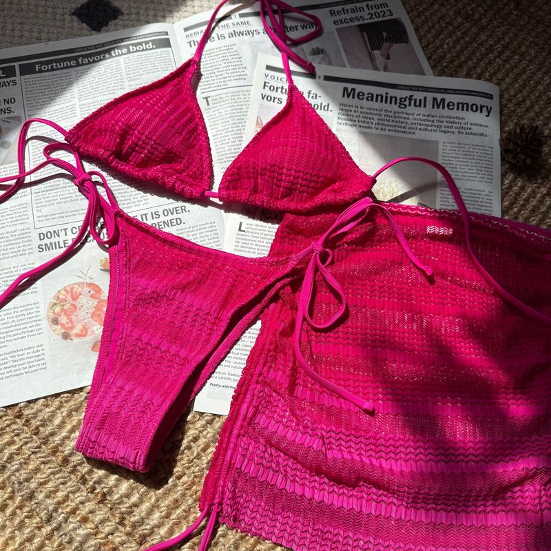 2025 New European And American Gradient Mesh Three Piece Beach Short Skirt Sexy Bikini_voghion.com