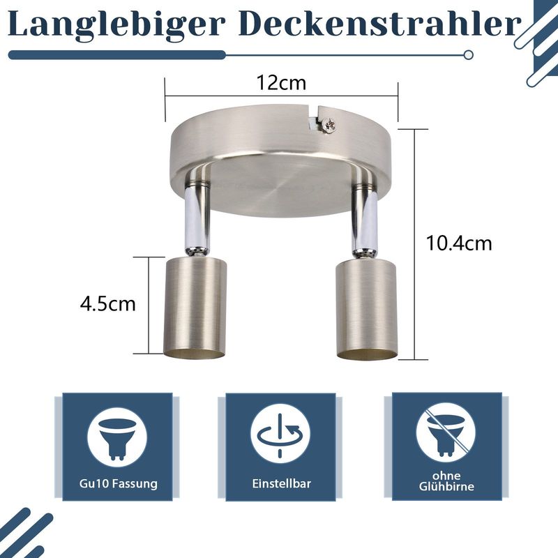 Glitzerlife Deckenstrahler LED 2 Flammig GU10 Deckenleuchte - Deckenlampe Rund Modern 350° Deckenleuchte Spots Für Küchen Flur Schlafzimmer Wohnzimmer Küche_voghion.com
