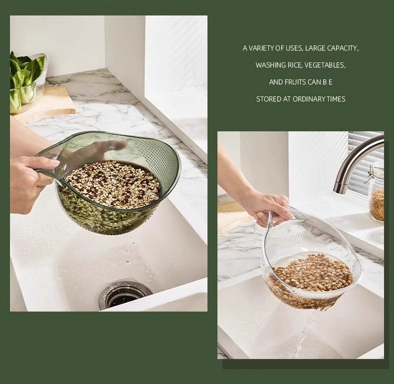 Bucătărie Artefact Multi Funcțional Legume și Orez Spălare Mâner de uz casnic Fructe Pori Fini Bazin Taomi Coș de scurgere_voghion.com