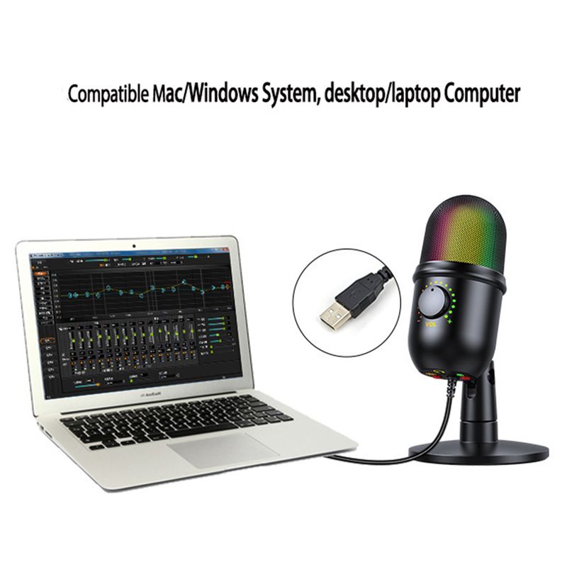 RGB kondenzátor mikrofon légzőfénnyel asztali mikrofonállvánnyal laptophoz, élő közvetítésű videokonferenciához, egy játékhoz_voghion.com