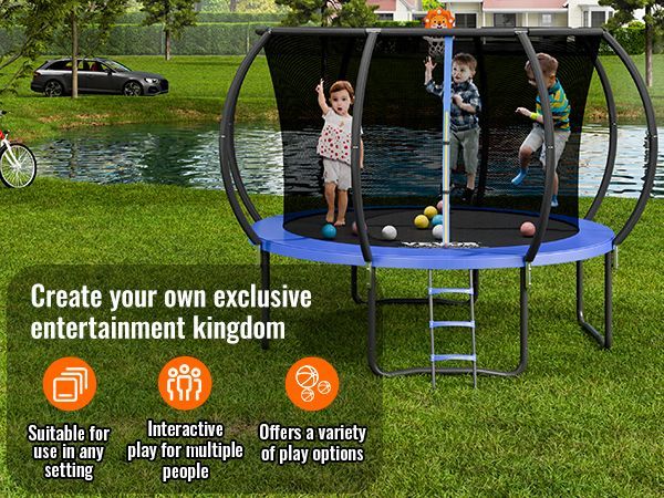 VEVOR 10FT Trampoline, 330 Lbs Trampoline With Enclosure Net, Ladder, And Curved Pole, Heavy Duty Trampoline With Jumping Mat And Spring Cover Padding, Outdoor Recreational Trampolines For Kids Adults_voghion.com