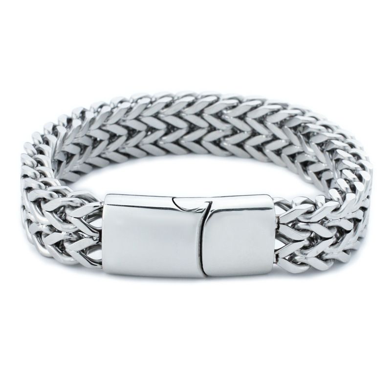 Trendy Titanium Stainless Steel Woven Double Row Front And Back Dragon Bone Magnetic Clasp Men's Bracelet Jewelry_voghion.com