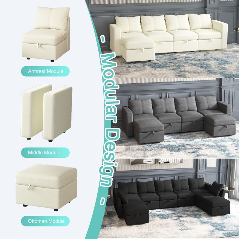 Livelylodge Modular Sectional Sofa With Wooden Frame And Pull-Out Bed, Convertible Couch For Living Room, Available In Black, White, And Gray, 109" L X 30.5" W X 34" H_voghion.com