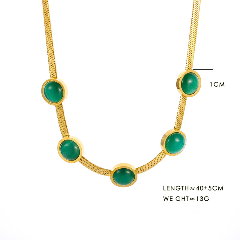 3-teiliges, elegantes, vergoldetes Set aus Armband, Halskette und Ohrringen mit grünem Chalcedon, geeignet für Damenpartys, Feiern und den Alltag_voghion.com