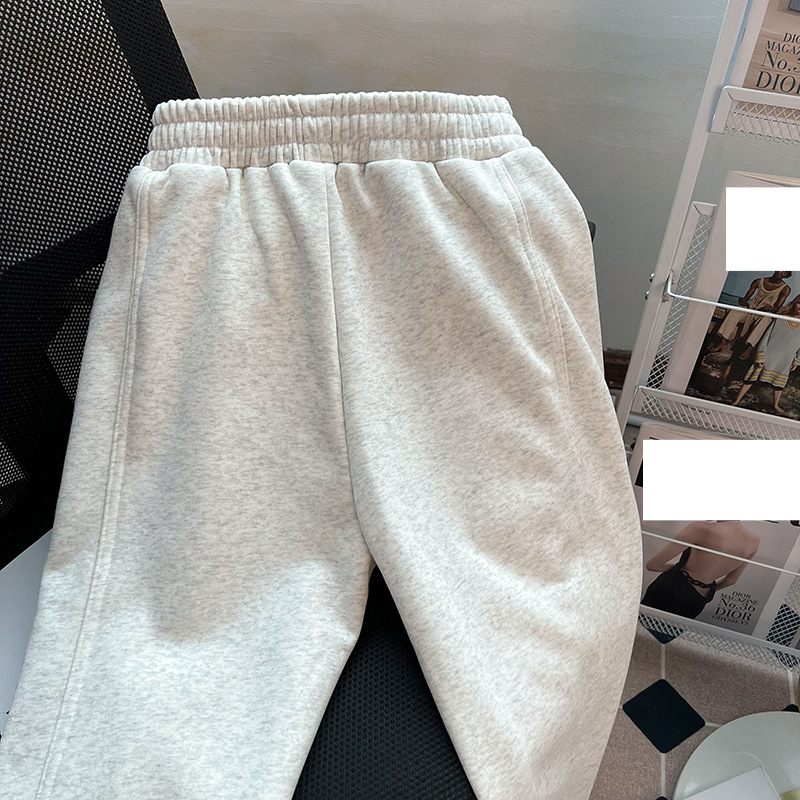 Pantalons de survêtement pour femmes automne et hiver fleurs brodées pantalon taille haute de style coréen pantalon chaud taille élastique pantalon d'hiver épais_voghion.com