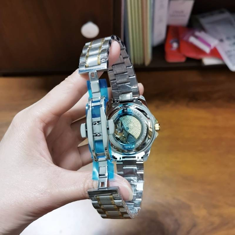 Augstas kvalitātes jauns, pilnībā automātisks, mehānisks, tērauda sloksnes pulkstenis ar vakuuma pārklājumu, vīriešu tērauda sloksnes dobs atpūtas pulkstenis_voghion.com