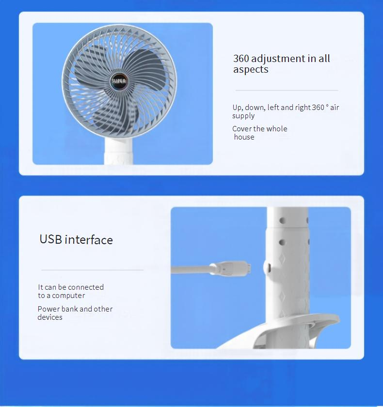 Ventilatore pieghevole a 100 velocità, ricaricabile tramite USB e montabile a parete (ventilatore portatile da scrivania per ufficio/dormitorio, ultra silenzioso, con inclinazione regolabile)_voghion.com