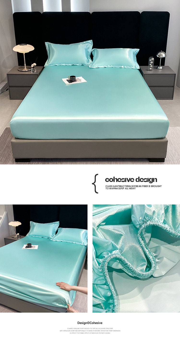 Drap de lit rafraîchissant effet satiné – Protège-matelas antidérapant en soie glacée (couleur unie)_voghion.com