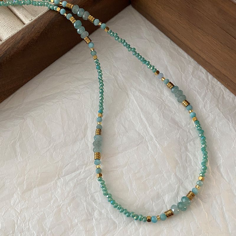 Women's Jewelry Natural Blue Amazonite Necklace With Waterdrop Pendant, Boho Beaded Chain For Casual Wear, Stylish Layering Piece Beaded Jewelry_voghion.com