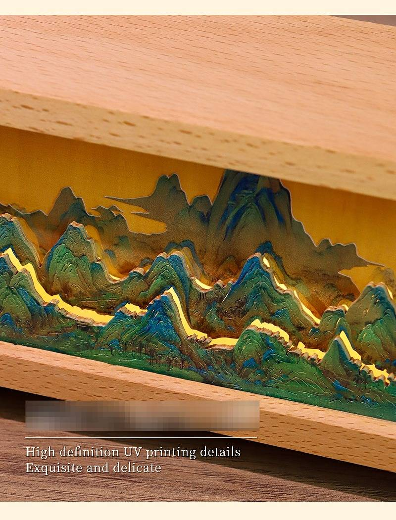 Qianli Jiangshan Pat Light Office Desktop Decoration Ornaments Creative Cultural Gift Customized 3D Wood Carving Night Light_voghion.com