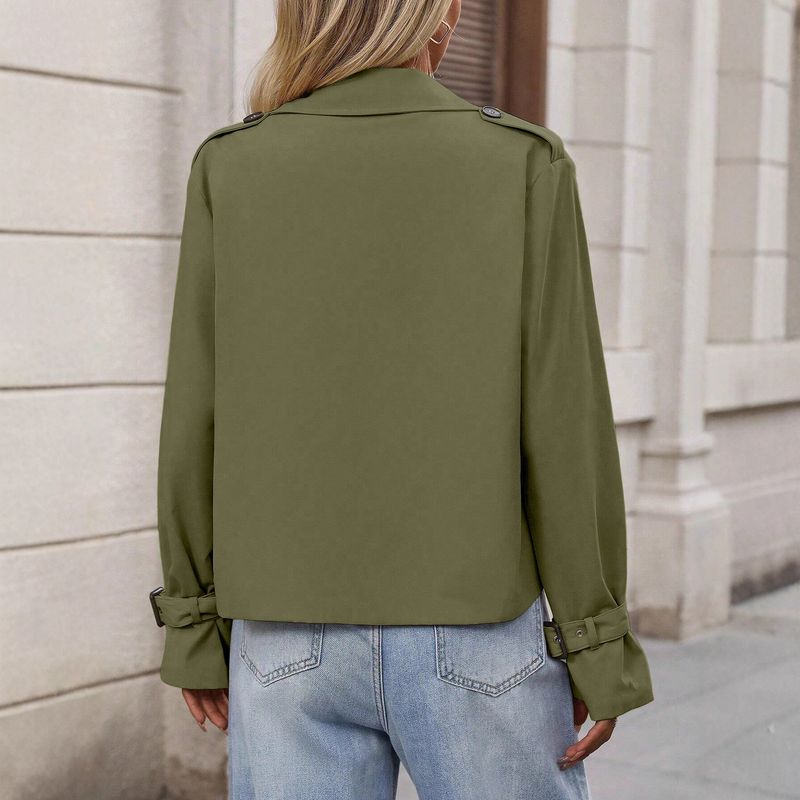 Dames trenchcoat met dubbele rij knopen - klassiek ontwerp met korte revers, waterafstotende polyester jas voor herfst en winter_voghion.com