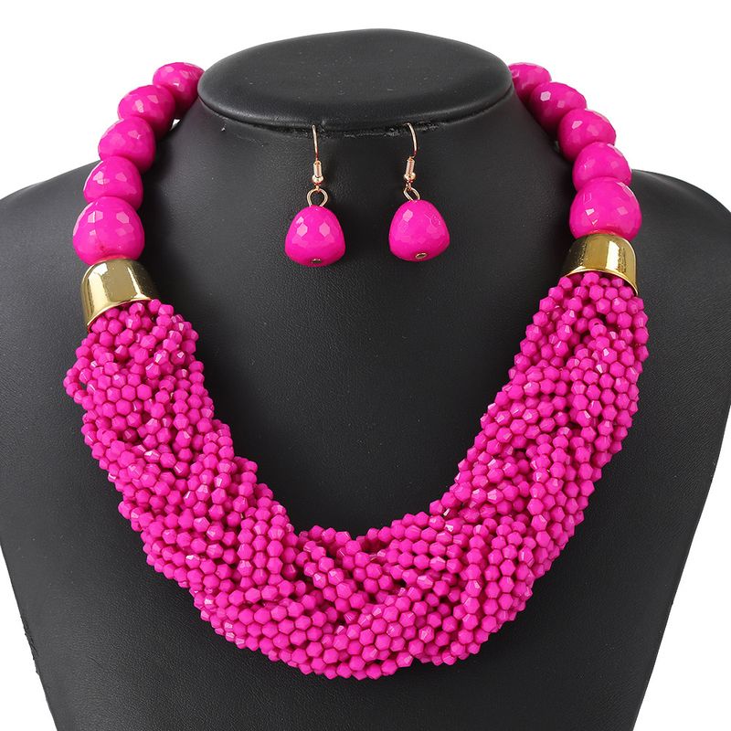 Woven Three-piece Beaded Rice Beads Multi-layer Exaggerated Retro Ethnic Bohemian Necklace Set Ladies_voghion.com