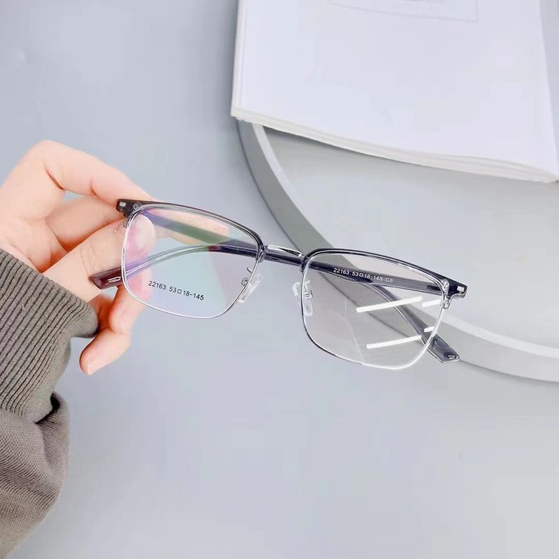 New Men's Business Style Eyebrow Metal Half Anti Blue Light Flat Artistic Square Myopia Lens Frame_voghion.com