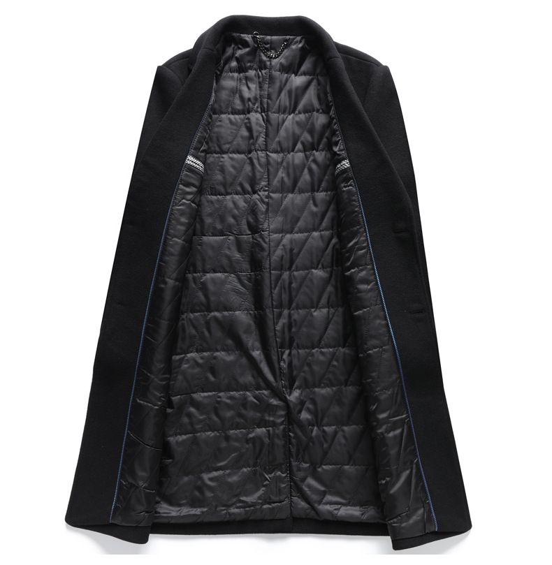Men's Korean-Style Wool Blend Overcoat – Relaxed Fit Mid-Length Trench Coat With Notched Lapel & Side Pockets (S-4XL, Black/Navy)_voghion.com
