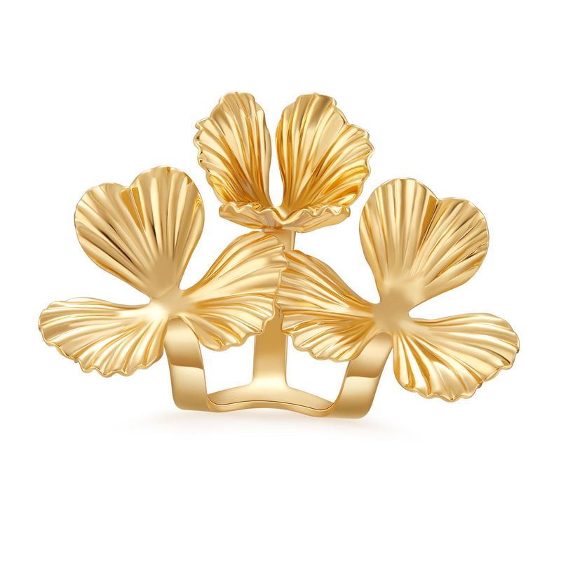 Anello con fiore francese, colore preservato, rame placcato con vero oro K, design della personalità, metallo irregolare, sensazione di temperamento creativo_voghion.com