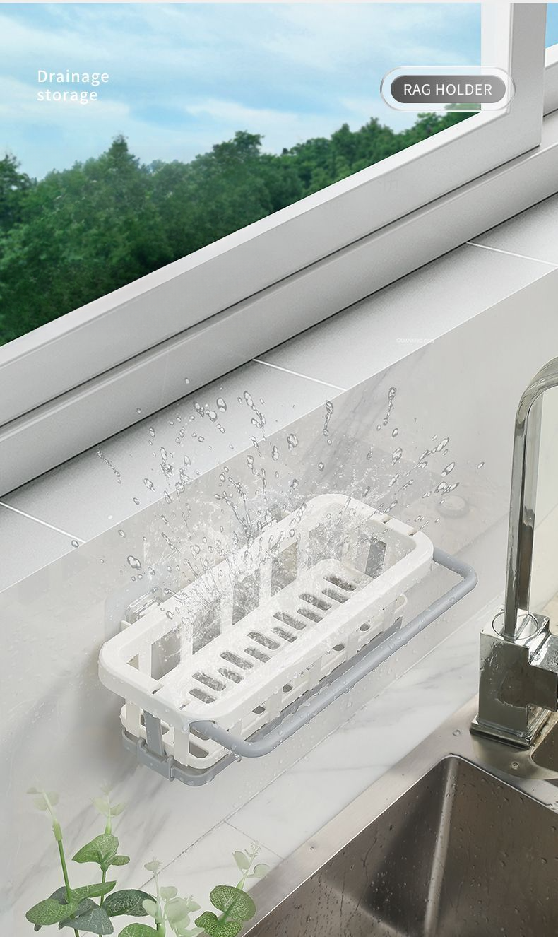 Kitchen Storage No-Drill Wall-Mounted Miscellaneous Organizer Multi-Functional Draining Spice Rack Sink Artifact_voghion.com