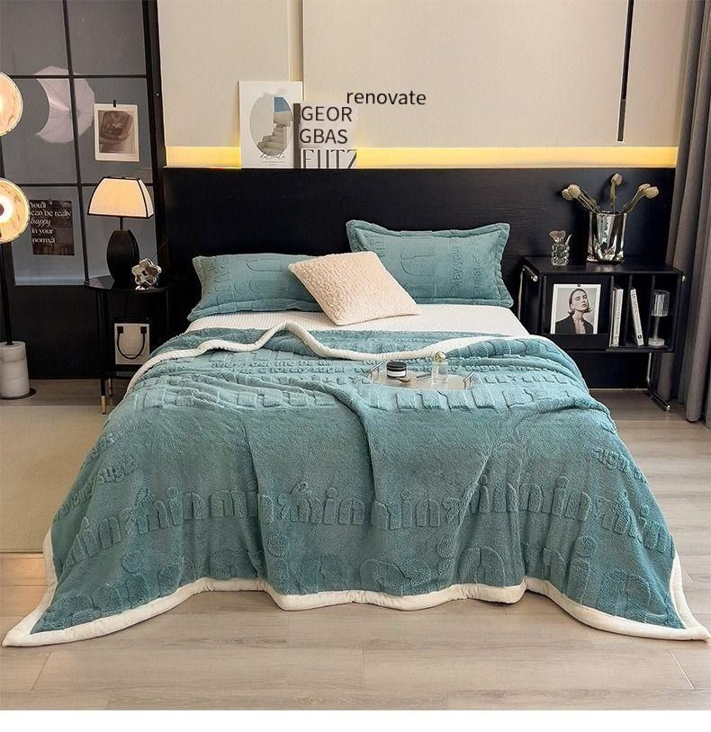 Light Luxury Rabbit Plush Blanket Thickened Warm Comfortable Cotton Velvet Blanket Siesta Air Conditioner Blanket Leisure Sofa Letter Cross-border_voghion.com
